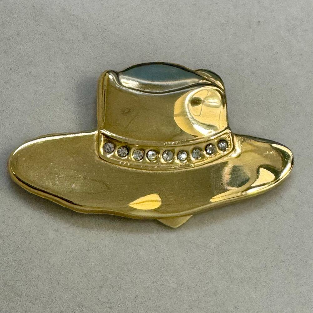 VTG Cowbody Hat Fancy Clip On Scarf Pin Hat Brooch Rhinestone Detail UNSIGNED